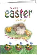 For Girlfriend, Hoppy Easter Bunny & Chick illustration card