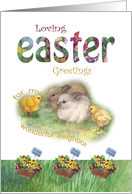 For Neighbor, Hoppy Easter Bunny & Chick illustration card