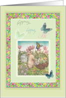 Hoppy Easter Bunny & Butterfly Illustration card