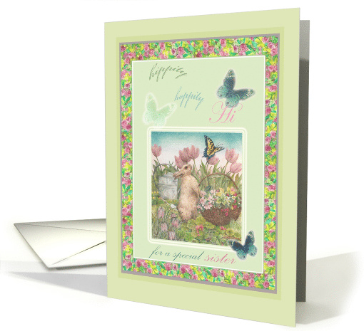 For Sister,Hoppy Easter Bunny & Butterfly illustration card (910236)