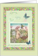 For Cousin & Wife, Hoppy Easter Bunny & Butterfly illustration card