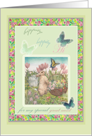 For Great Aunt, Hoppy Easter Bunny & Butterfly Illustration card