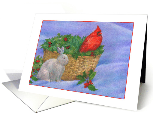 For Sister, X'mas Illustration with Cardinal and Bunny card (943299)