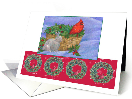 For Sister-in-Law, X'mas Illustration with Cardinal and Bunny card