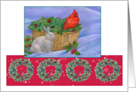 For Sister-in-Law, X’mas Illustration with Cardinal and Bunny card