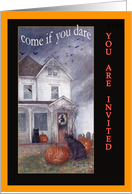 Halloween Haunted House Invitation, Black Cat Graveyard card