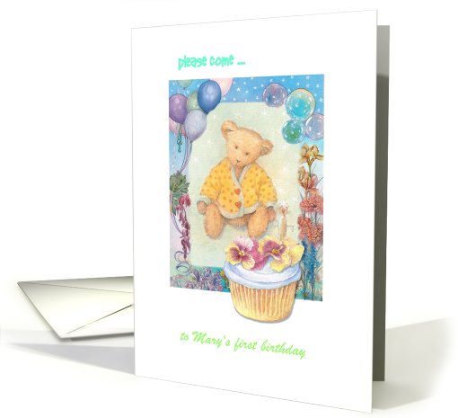1st Birthday personalize cupcake Party invitation, cute bear card