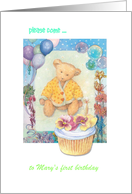 1st Birthday personalize cupcake Party invitation, cute bear card