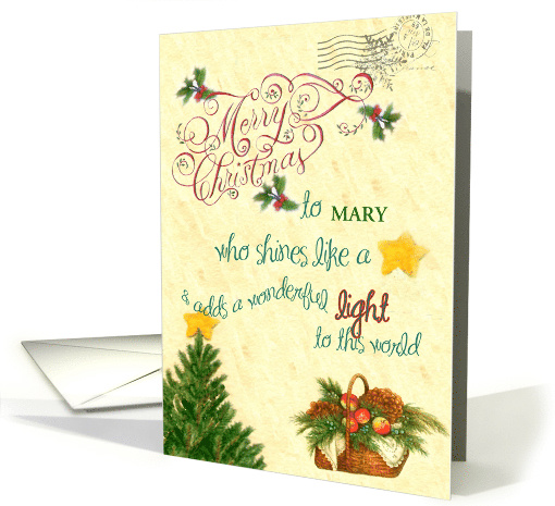 Merry Christmas. Custom Name with Holiday Greens card (995895)