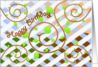 Happy Birthday with Swirling Vines, Leaves & Lattice card