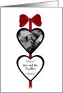 You and Me Two Photo Hearts on a Red Bow Valentine card
