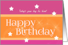 Cheerful Pink and Orange with Stars Happy Birthday card