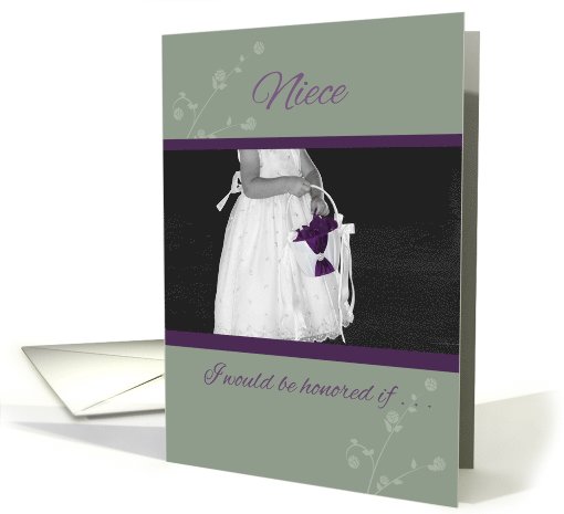 Niece Flower Girl Invitation sage and plum card (1024341)