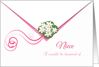 Pink trimmings envelope & daisy bouquet Niece bridesmaid invitation card