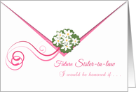 Pink trimmings env & daisy bouquet future Sister-in-law Bridesmaid card