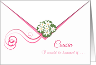 Pink trimmings envelope & daisy bouquet Cousin Bridesmaid Invitation card