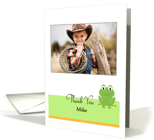 Custom Text & Photo Happy Green Frog Thank You card (1458468)