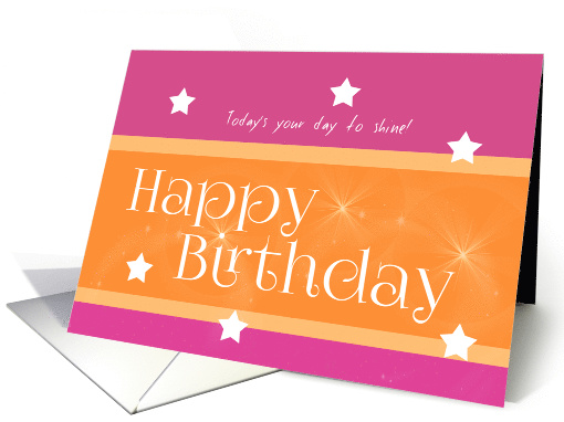 Cheerful Pink and Orange with Stars Happy Birthday card (1532078)