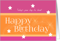 Cheerful Pink and Orange with Stars Happy Birthday card