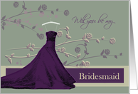 Plumb and Sage Dress and Roses Will You be my Bridesmaid Invitation card