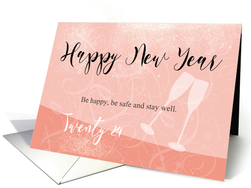 Happy New Year 2024 Snow Falling Champagne Glasses card (744627)