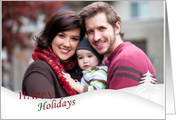 Hills of snow Happy Holidays custom photo card