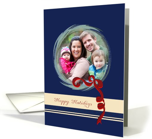Happy Holidays, Navy Vintage Wreath Custom Photo card (862704)