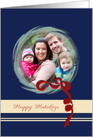 Happy Holidays, Navy Vintage Wreath Custom Photo card
