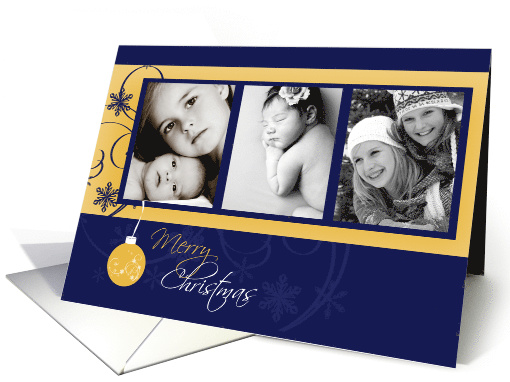 Blue and Gold Merry Christmas custom photo card (885040)