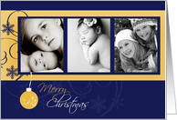 Blue and Gold Merry Christmas custom photo card