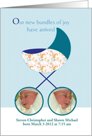 ’Baby Carriage’ Twin Boys Birth card