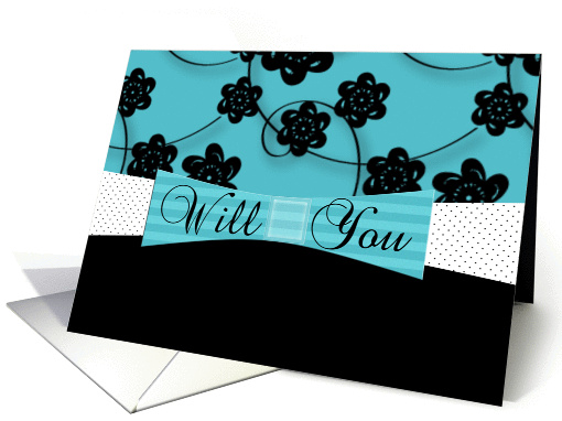 Bridesmaid Polkadots and Flowers Turquoise card (912433)