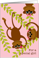 Girls Valentine’s Day Monkey on Swinging Vine Valentine card