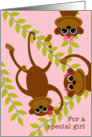 Girls Valentine’s Day Monkey on Swinging Vine Valentine card