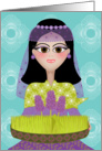 Persian New Year Norooz Beautiful Woman with Hyacinths and Wheat Grass card