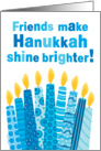 Friends Hanukkah Whimsical Candles and Text in Blue card