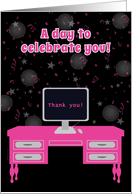 Administrative Professionals Day Fun and Funky Hot Pink Computer Desk card