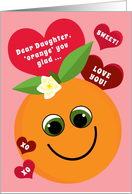 Daughter Valentine’s Day Funny Smiling Orange with Red Hearts Pink card