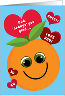 Dad Valentine’s Day Funny Smiling Orange Red Hearts on Blue card