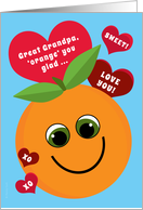 Great Grandpa Valentine’s Day Funny Smiling Orange Red Hearts Blue card
