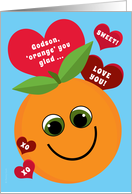 Godson Valentine’s Day Funny Smiling Orange Red Hearts on Blue card