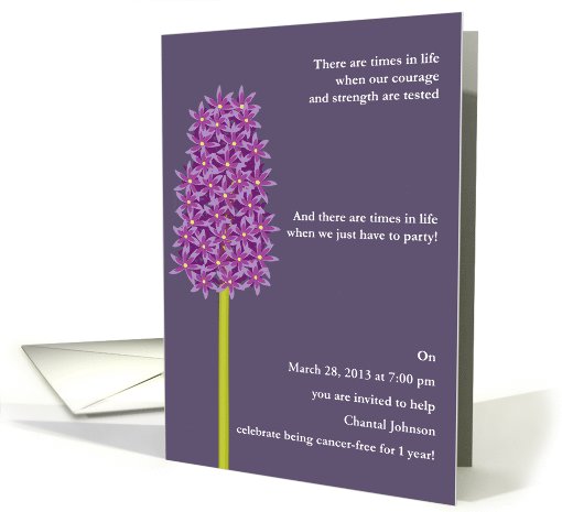 1 Year Cancer Free Wellness Party Invitation Hyacinth Custom Text card