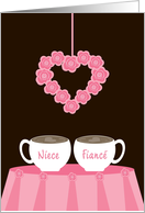 Niece and Fiance Valentine’s Day Romatic Pink Rose Coffee Latte Love card