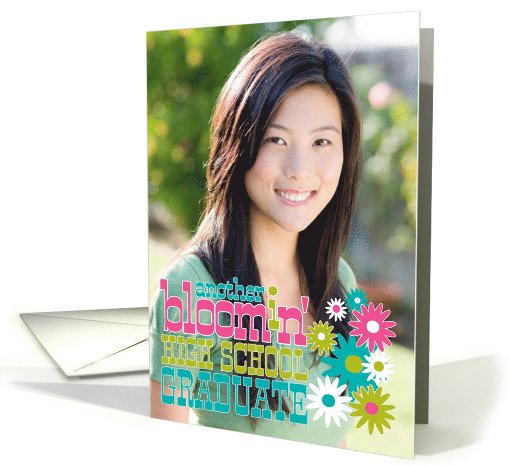 High School Graduation Photo Announcements Retro Flowers and Text card