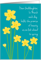 Goddaughter March Birthday Yellow Daffodils on Aquamarine Background card