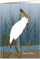 Godson Father’s Day Stork Foggy Marsh Water Scene Blue Brown card