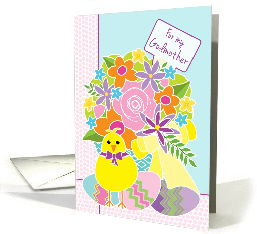 Godmother Happy Easter Cute Yellow Chick Flowers and Eggs card