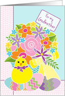 Godmother Happy Easter Cute Yellow Chick Flowers and Eggs card