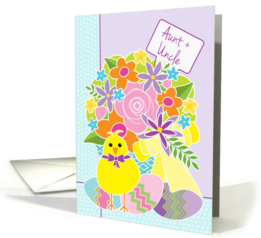 Aunt and Uncle Happy Easter Cute Yellow Chick Flowers and Eggs card