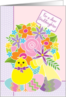 Goddaughter Happy Easter Cute Yellow Chick Flowers and Eggs card